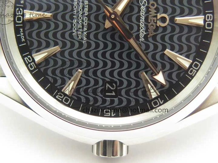 0524 FlexibleFit Aqua Terra 150M SS VSF 1:1 Best Edition Black Wave Textured Dial RG Hand on SS Bracelet A8500 Super Clone 8032